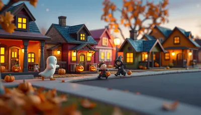 Illustration of a trick or treat scene (Hialeah Cares Community Halloween Party and Haunted House 2026)