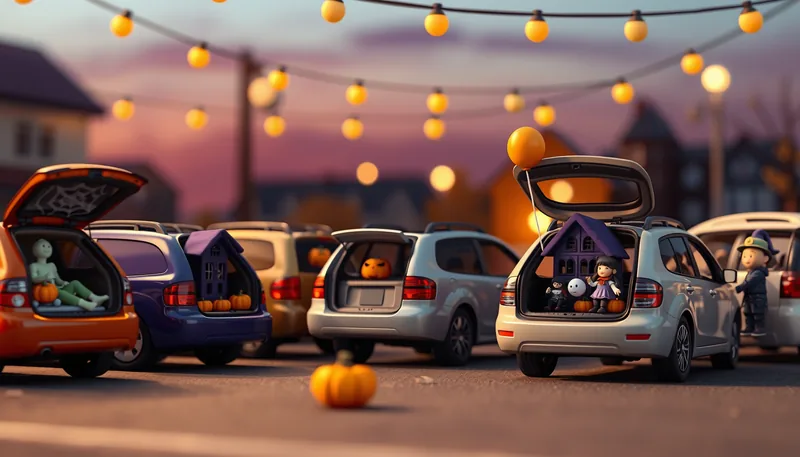 Illustration of a trunk or treat scene (Trunk or Treat at Arapaho United Methodist Church)
