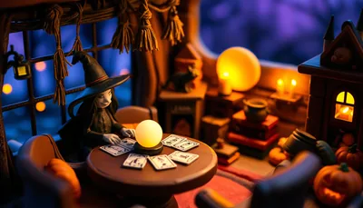 Illustration of a witches tarot scene (Halloween Party at Truck Yard)